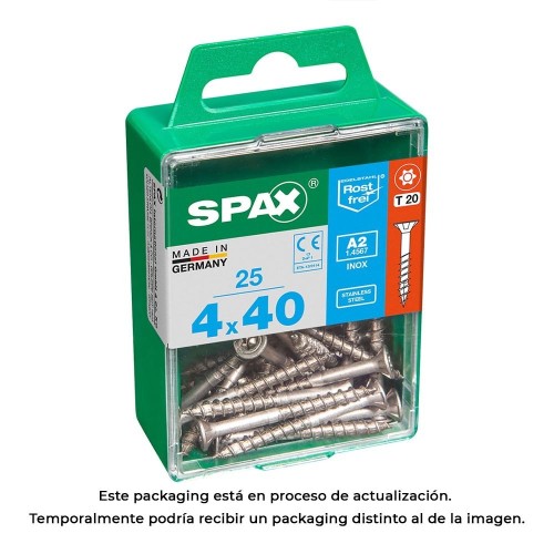Tornillo Madera Acero Inoxidable A2 4.0x40mm Cabeza Plana Rosca Parcial T-Star Plus 25 Unidades SPAX