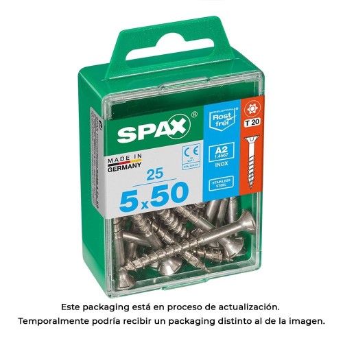 Tornillo Madera Acero Inoxidable A2 5,0x50mm Cabeza Plana T-Star Plus T20 25 Unidades Spax