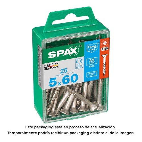 Tornillo Madera Acero Inoxidable Rosca Parcial Cabeza Plana T-Star Plus T20 5.0x60mm 25 Unidades SPAX