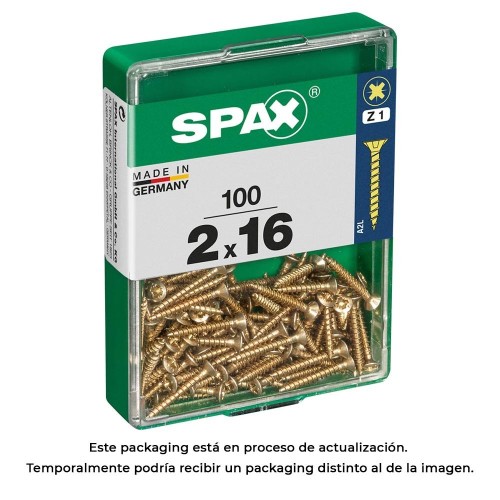 Tornillo Madera Acero 2.0x16mm Rosca Completa Cabeza Plana Ranura Cruz Yellox Caja 100 Unidades SPAX