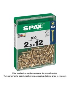 Tornillo Madera Acero 2.5x12mm Cabeza Plana Ranura Cruz Rollo 100 Unidades Yellox Spax