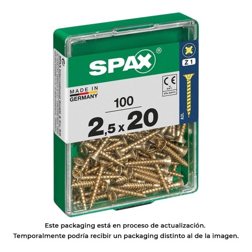 Tornillo Madera Rosca Completa Cabeza Plana Ranura Cruz Z1 Punta S 2.5x20mm Amarillo Caja 100 Unidades SPAX