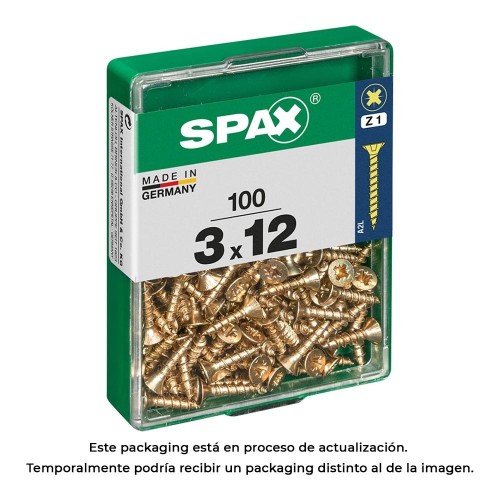 Tornillo Madera Rosca Completa Cabeza Plana Ranura Cruz Z1 Punta S 3.0x12mm Yellox 100 Unidades SPAX