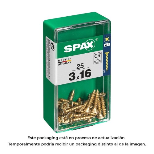 Tornillo Madera Rosca Completa Cabeza Plana Ranura Cruz Punta S 3.0x16mm Yellox Caja 25 Unidades SPAX