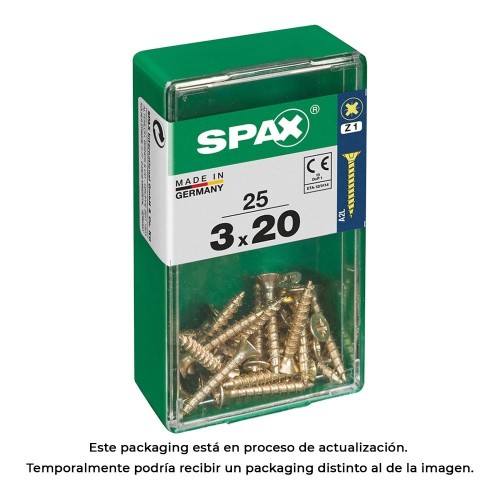 Tornillo Madera Acero 3.0x20mm Cabeza Plana Rosca Completa Ranura Cruz Z1 Punta S Yellox 25 Unidades SPAX