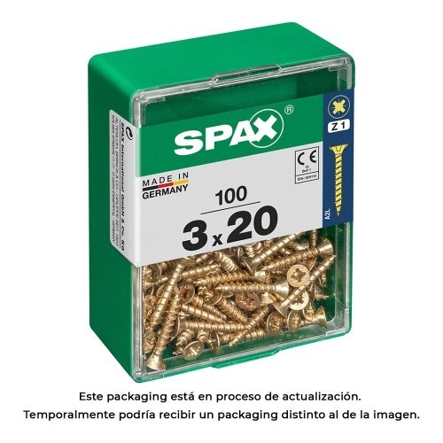 Tornillo Madera Yellox 3x20mm Cabeza Plana Rosca Completa Cruz Z1 Punta S 100 Unidades SPAX