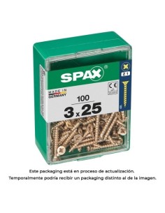 Tornillo Madera Rosca Completa Cabeza Plana Punta S Ranura Cruz Z1 3x25mm 100 Unidades Yellox SPAX