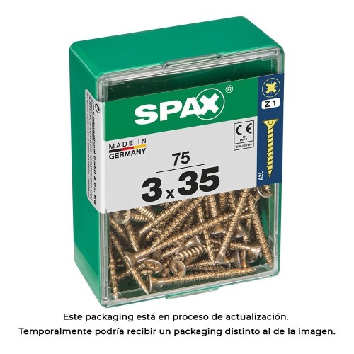 Tornillo Madera Acero 3.0x35mm Cabeza Plana Rosca Completa Ranura Cruz Z1 Punta S Recubrimiento Yellox 75 Unidades SPAX