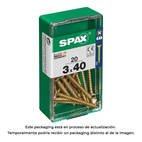 Tornillo Para Madera Acero 3x40mm Cabeza Plana Rosca Completa Cruz Z1 Punta S Yellox Caja 20 Unidades SPAX