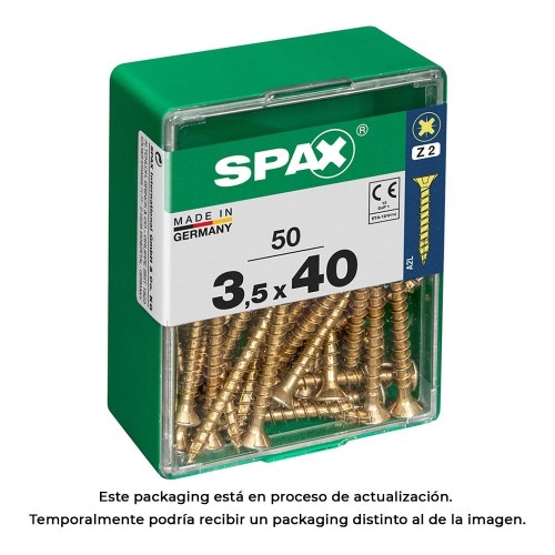 Tornillo Madera Acero Rosca Completa Cabeza Plana Ranura Cruz Z2 4CUT 3.5x40mm Yellox 50 Unidades SPAX