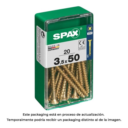 Tornillo Para Madera Acero Rosca Parcial Cabeza Plana Ranura Cruzada 3.5x50mm 20 Unidades Amarillo SPAX