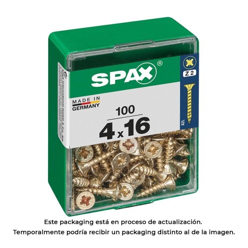 Tornillo Madera Acero Rosca Completa Cabeza Plana Ranura Cruz Z2 4CUT 4.0x16mm Yellox Caja 100 Unidades SPAX