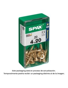 Tornillo Madera Acero 4x20mm Cabeza Plana Rosca Completa Cruz Z2 4Cut Yellox 20 Unidades SPAX