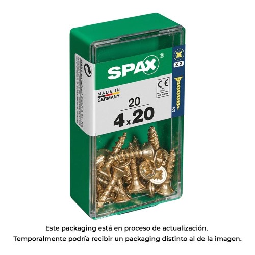 Tornillo Madera Acero 4x20mm Cabeza Plana Rosca Completa Cruz Z2 4Cut Yellox 20 Unidades SPAX