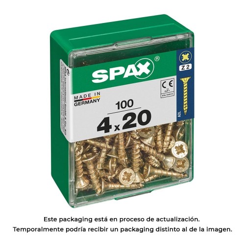Tornillo Madera Acero Rosca Completa Cabeza Plana Ranura Cruz Z2 4CUT 4.0x20mm 100 Unidades Yellox SPAX