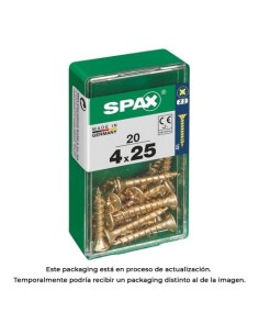 Tornillo Madera Acero 4.0x25mm Cabeza Plana Rosca Completa Ranura Cruz Caja 20 Unidades SPAX