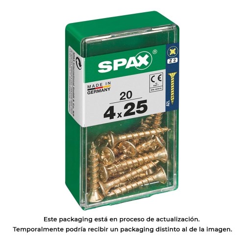 Tornillo Madera Acero 4.0x25mm Cabeza Plana Rosca Completa Ranura Cruz Caja 20 Unidades SPAX