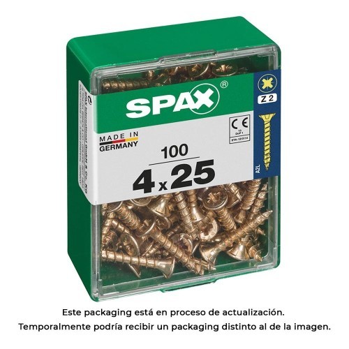 Tornillo Madera Acero 4.0x25mm Cabeza Plana Ranura Cruz 100 Unidades Spax