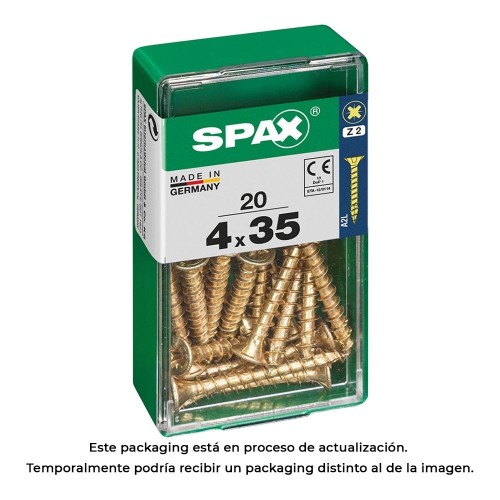 Tornillo Madera Rosca Completa Cabeza Plana Ranura Cruz Z2 4CUT 4.0x35mm Amarillo Caja 20 Unidades SPAX