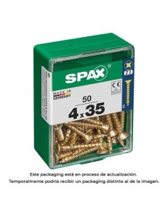 Tornillo Madera Acero 4x35mm Cabeza Plana Rosca Completa Ranura Cruz Z2 4Cut Amarillo Caja 50Unidades SPAX