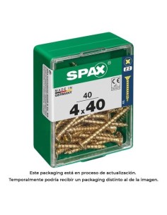 Tornillo Madera Acero Rosca Completa Cabeza Plana Ranura Cruz Z2 4CUT 4.0x40mm 40 Unidades YELLOX SPAX