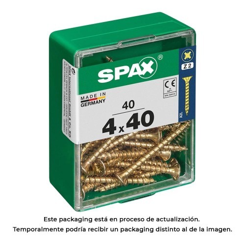 Tornillo Madera Acero Rosca Completa Cabeza Plana Ranura Cruz Z2 4CUT 4.0x40mm 40 Unidades YELLOX SPAX