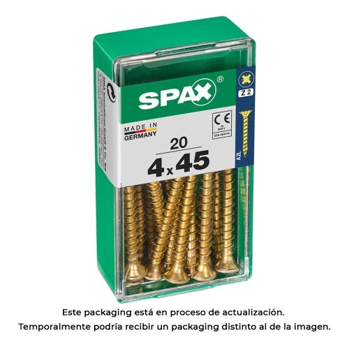 Tornillo Madera Rosca Completa Cabeza Plana Ranura Cruz Z2 4CUT Yellox 4.0x45mm Caja 20 Unidades SPAX