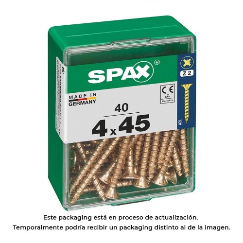 Tornillo Madera Acero 4x45mm Cabeza Plana Rosca Completa Ranura Cruz Yellox Caja 40 Unidades SPAX