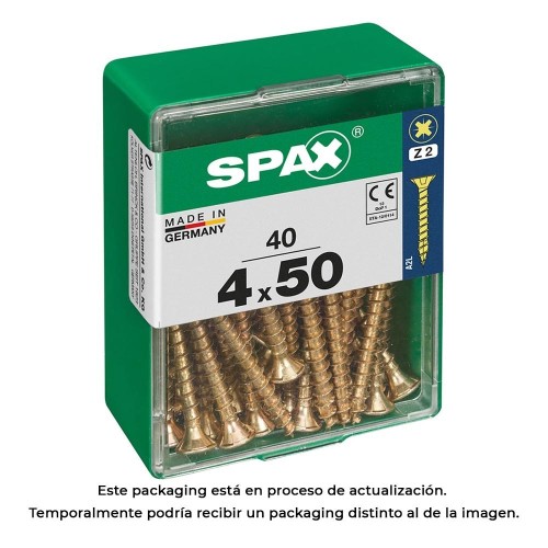 Tornillo Madera Acero 4x50mm Cabeza Plana Rosca Completa Ranura Cruz 40 Unidades Yellox SPAX