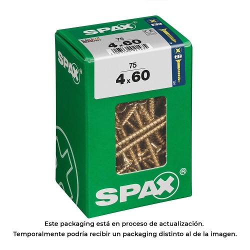 Tornillo Madera Acero 4.0x60mm Cabeza Plana Rosca Parcial Ranura Cruz Z2 Recubrimiento Yellox Caja 75 Unidades SPAX