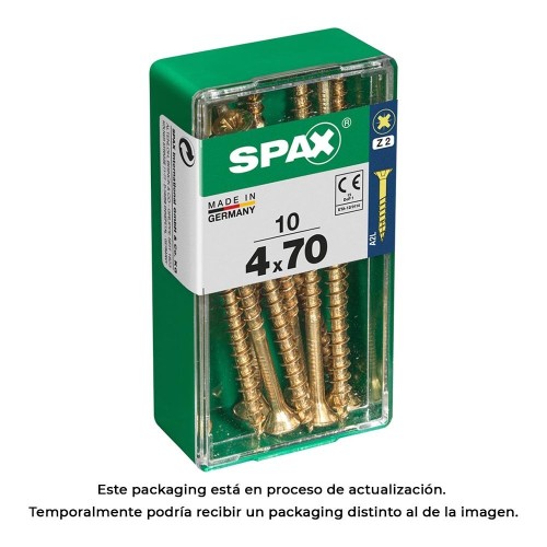 Tornillo Madera Cabeza Plana Rosca Parcial 4CUT Ranura Cruz Z2 Yellox 4x70mm 10Unidades SPAX
