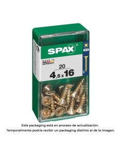 Tornillo Madera Acero 4.5x16mm Cabeza Plana Rosca Completa Punta 4CUT Ranura Cruz Z2 YELLOX 20 Unidades SPAX