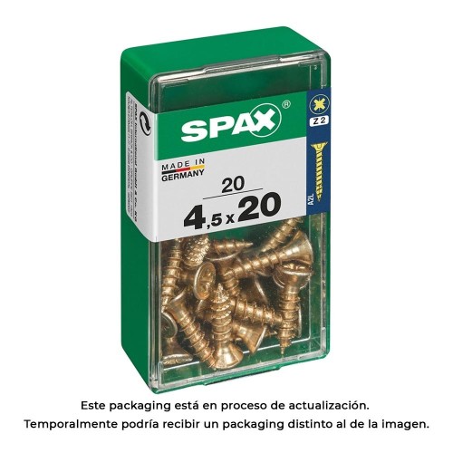 Tornillo Madera Acero 4.5x20mm Cabeza Plana Recubrimiento Yellox Roscado Completo Ranura Cruz Z2 4CUT Caja 20 Unidades SPAX