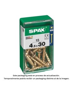 Tornillo Madera Acero Rosca Completa Cabeza Plana Ranura Cruz Z2 4CUT 4.5x30mm 15Unidades Yellox SPAX