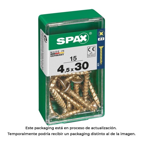Tornillo Madera Acero Rosca Completa Cabeza Plana Ranura Cruz Z2 4CUT 4.5x30mm 15Unidades Yellox SPAX