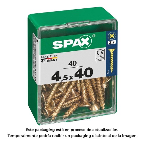 Tornillo Madera Rosca Completa Cabeza Plana Cruz Z2 4CUT 4.5x40mm YELLOX Caja 40 Unidades SPAX