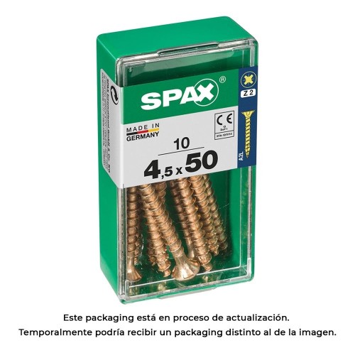 Tornillo Para Madera Acero 4.5x50mm Cabeza Plana Rosca Completa Ranura Cruz Z2 4CUT YELLOX Caja 10 Unidades SPAX