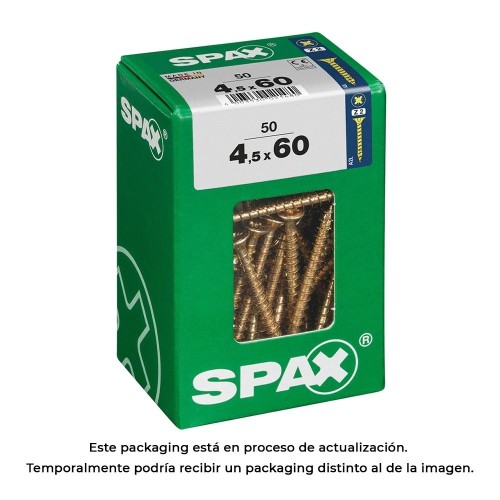 Tornillo Madera Rosca Completa Cabeza Plana Ranura Cruz Z2 4CUT 4.5x60mm Yellox Caja 50 Unidades SPAX