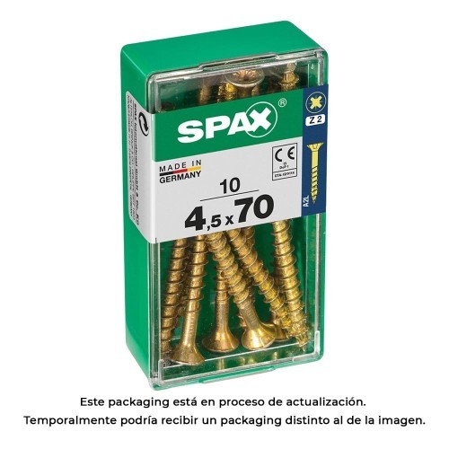 Tornillo Madera Acero Rosca Parcial Cabeza Plana Ranura Cruz Z2 4CUT 4.5x70mm Yellox Caja 10 Unidades SPAX