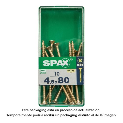 Tornillo Madera Acero 4.5x80mm Cabeza Plana Rosca Parcial Ranura Cruz Yellox 10 Unidades SPAX
