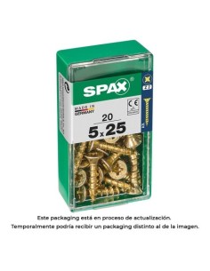 Tornillo Madera Acero 5x25mm Cabeza Plana Ranura Cruz Z2 Rosca Completa Yellox 20 Unidades SPAX