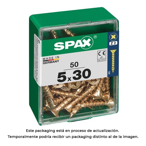 Tornillo Para Madera Acero 5x30mm Cabeza Plana Rosca Completa Ranura Cruz 50 Unidades Yellox SPAX