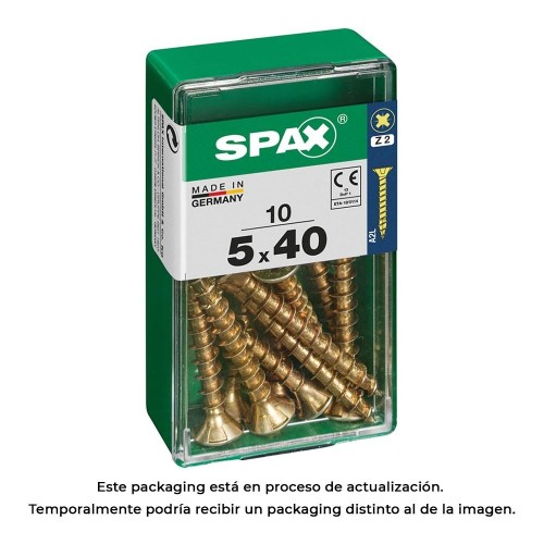 Tornillo Madera Acero Rosca Completa 5x40mm Cabeza Plana Ranura Cruz Z2 4CUT Recubrimiento Yellox 10 Unidades SPAX
