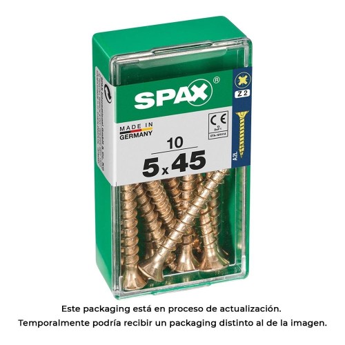 Tornillo Madera Acero 5x45mm Cabeza Plana Rosca Completa Ranura Cruz Z2 4Cut Yellox 10 Unidades SPAX