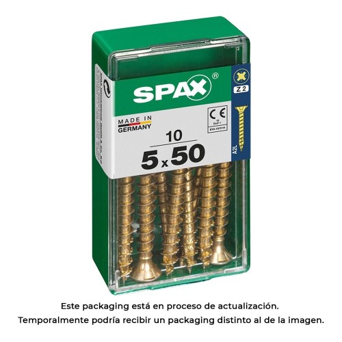 Tornillo Madera Rosca Completa 5x50mm Cabeza Plana Ranura Cruz Z2 Recubrimiento Yellox 10Unidades SPAX