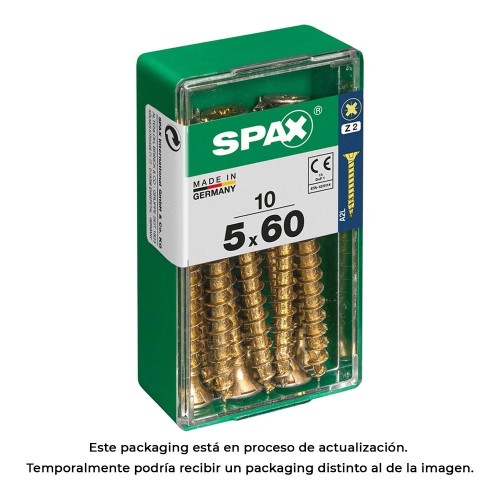 Tornillo Madera Yellox 5x60mm Cabeza Plana Rosca Completa Ranura Cruz Z2 4Cut Caja 10 Unidades SPAX