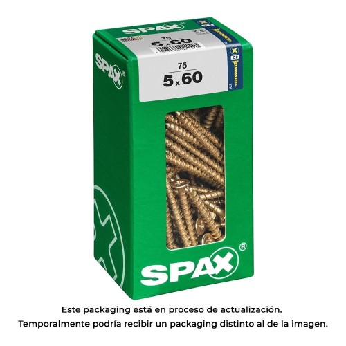 Tornillo Madera Acero 5x60mm Cabeza Plana Rosca Completa Ranura Cruz Z2 4Cut Yellox 75Unidades SPAX