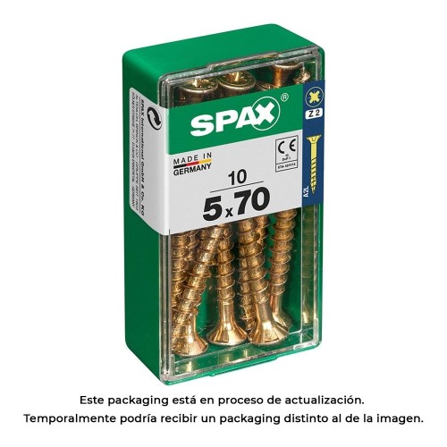 Tornillo Madera Acero Rosca Parcial Cabeza Plana Ranura Cruz Z2 4CUT 5.0x70mm Yellox 10 Unidades SPAX