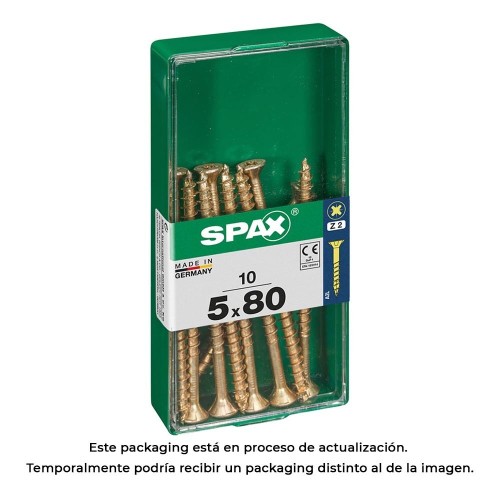 Tornillo Madera Acero 5x80mm Cabeza Plana Ranura Cruz Z2 Rosca Parcial 4Cut Yellox 10 Unidades SPAX