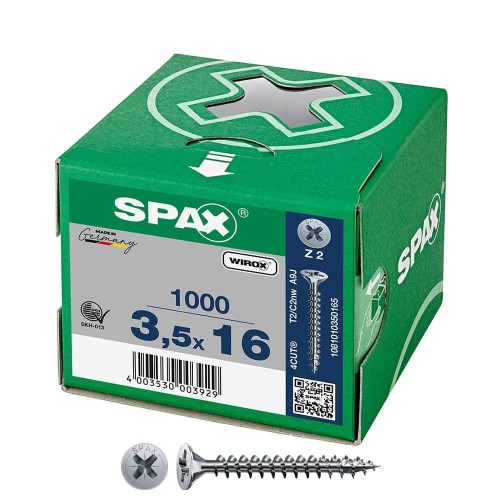 Tornillo Universal Acero 3.5x16mm Cabeza Plana Rosca Completa Ranura Cruz 1000 Unidades SPAX